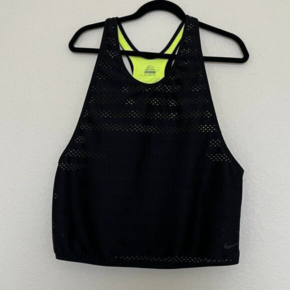 Nike Tops - Women’s Running Dri Fit Nike Racerback Tank Top Size  M Black Neon Yellow